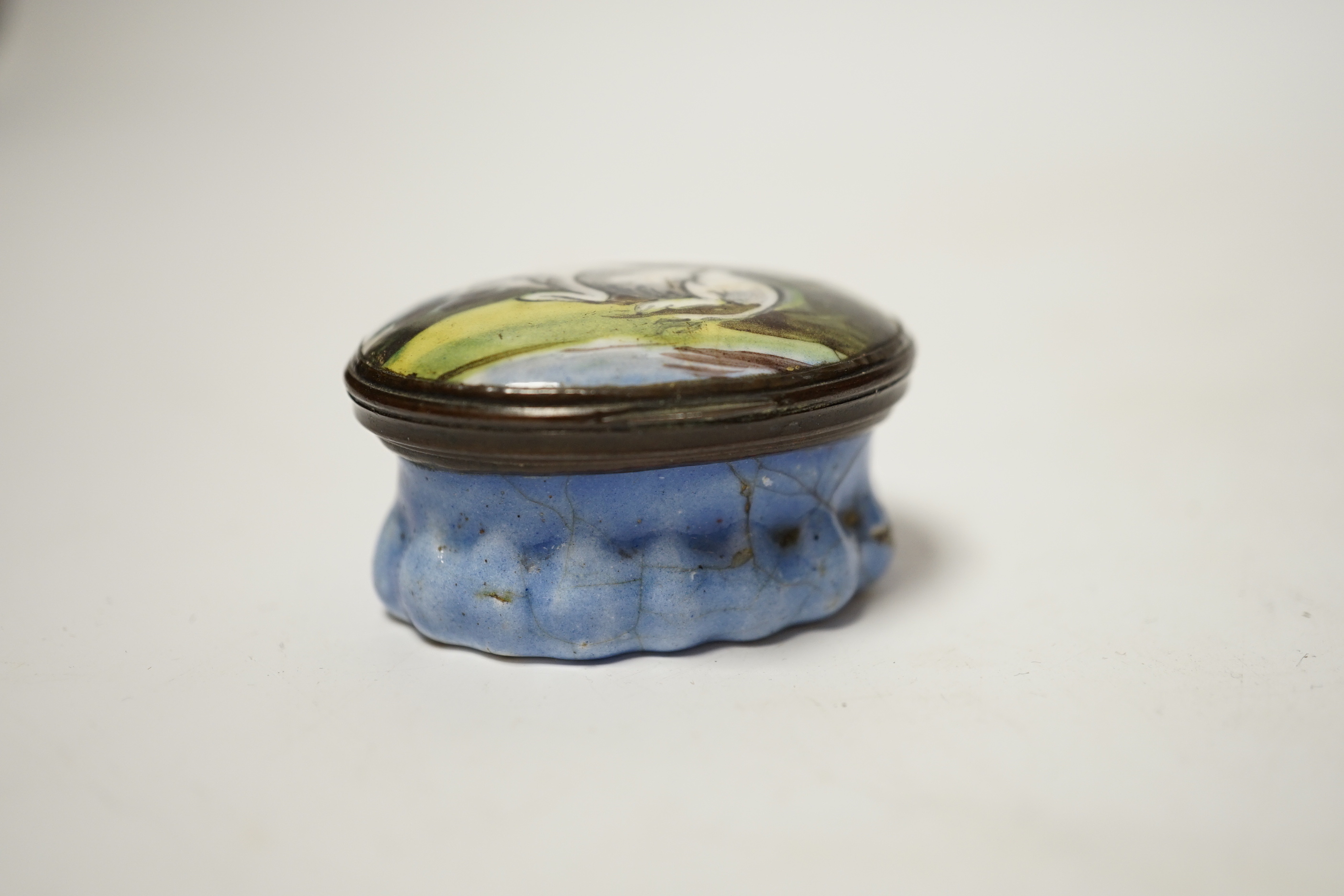 A 19th century enamelled patch box (a.f.)